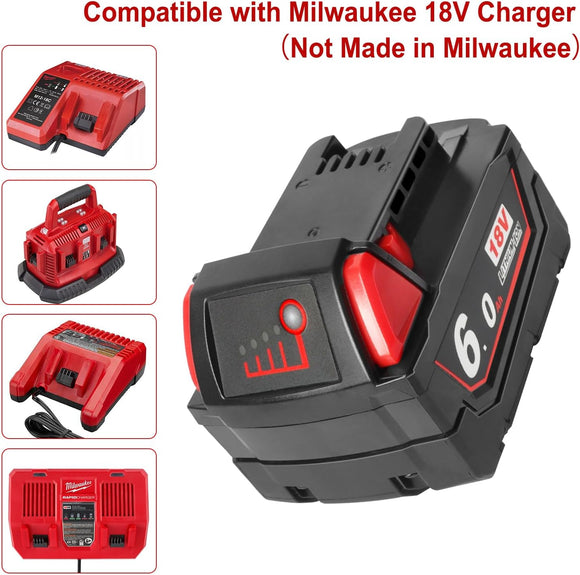 M18 18V 6,0Ah Ersatzakku für Milwaukee 18V Kompatibel mit Milwaukee Werkzeug