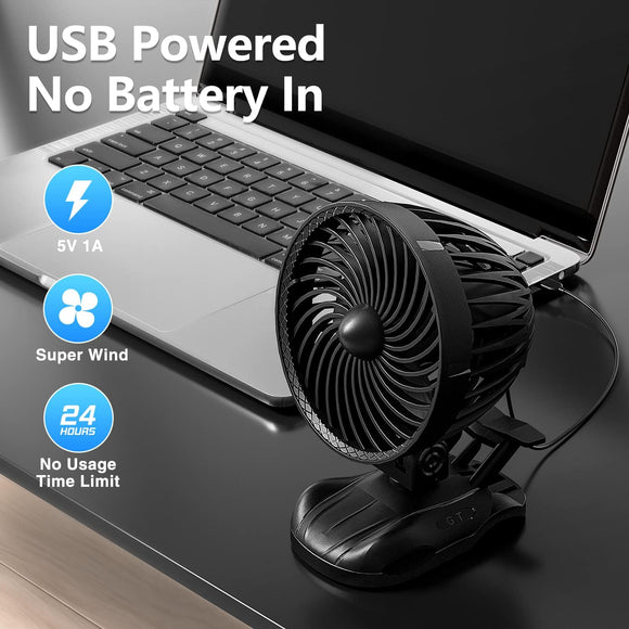 OUILA Mini Ventilator zum Anklippen USB Kinderwagen Schreibtisch 360° drehbar
