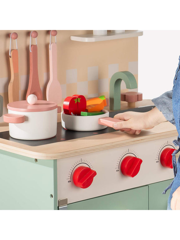 ROBUD Kinderküche Spielküchenset aus Holz für Kinder mit Zubehör Gemüse Backofen