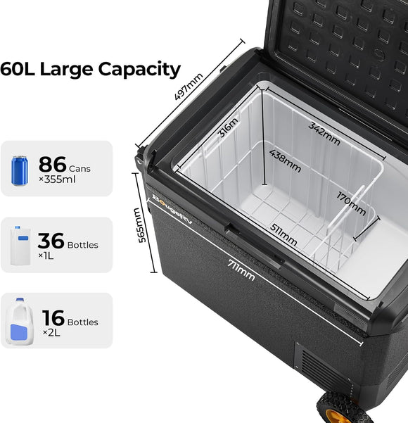 BougeRV CRS Kompressor Kühlbox 60L Griff Rollen Tragbar 230V Kühlschrank Camping