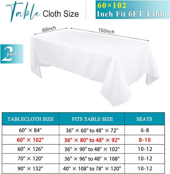 2er-Pack weiße Polyester-Tischdecken 152 × 260 cm Knitterfrei Abwaschbar Feier