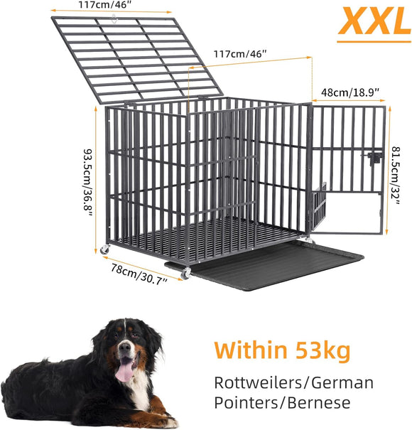 BingoPaw Hundekäfig XXL Transportbox Hundebox Metall mit 3 Türen und 4 Rollen