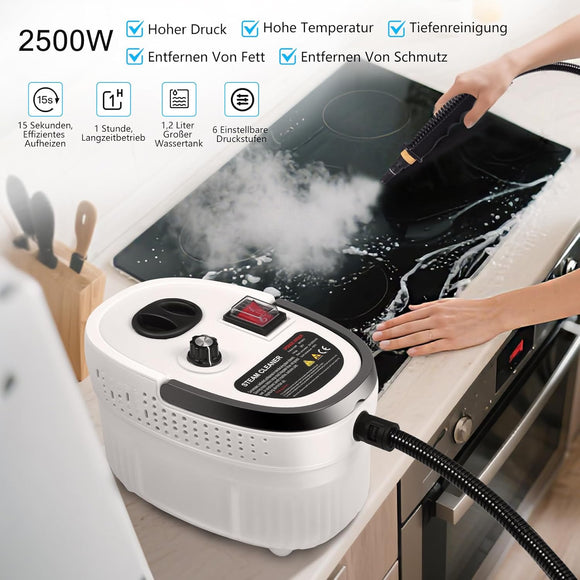Dampfreiniger Hochdruck Tragbar 1,2 L Tank 6 Stufen 2500W für alle Flächen