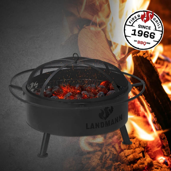 Landmann Feuerschale mit Grillrost Ø 78cm Feuerkorb Stahl Holzkohlegrill Schwarz