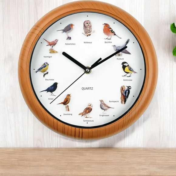 EASYmaxx Wanduhr mit Vogelstimmen Küchenuhr Quarz 250 mm Quartz Uhr 25cm Rund