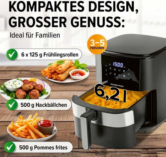 GOURMETmaxx Heißluft-Fritteuse Digital 6,2L 1500W mit 8 Programmen Schwarz