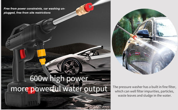 Akku-Hochdruckreiniger Kabellos 600W 350 PSI mit Schlauch und 2x 1500mAh Akkus