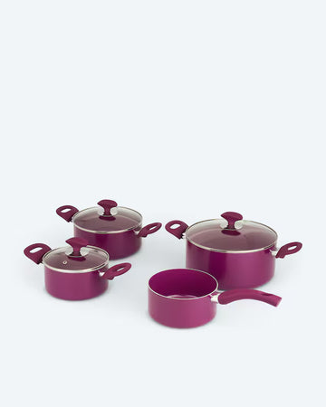 Kaufen lila Topfset 7tlg. mit Glasdeckel Soft-Touch-Griffe Induktion 16 - 24 cm Kochen Küche