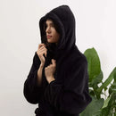 Bademantel Damen & Herren mit Kapuze XXL Schwarz-4