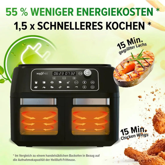 MAXXMEE Heißluftfritteuse XXL Doppelkorb Doppelkammer 11L