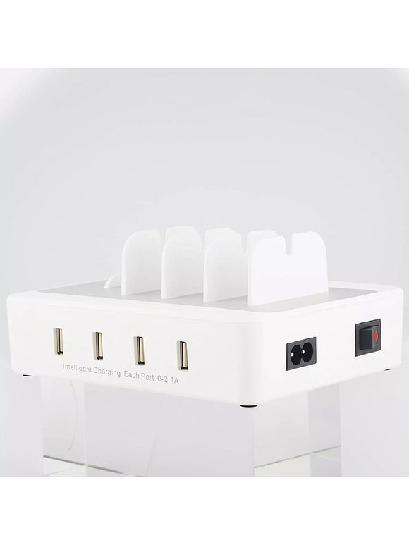 Multifunktionale USB-Ladestation mit 4 Ports und 4 Ladekabel für Handy Laptop
