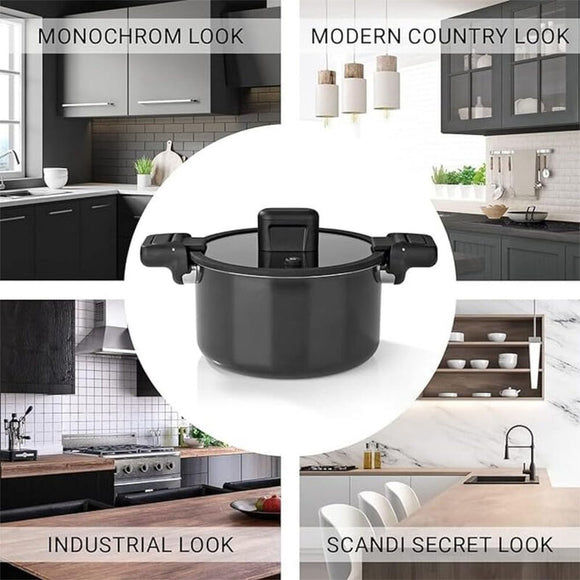 N8WERK Energiespartopf Schnellkochtopf 24 cm Aluminium Aluguss 5,8L Schwarz