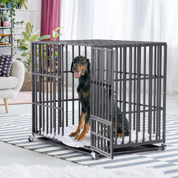 BingoPaw Hundekäfig XXL Transportbox Hundebox Metall mit 3 Türen und 4 Rollen