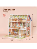 ROBUD 3 in 1 Puppenhaus aus Holz für Kinder mit Zubehör Möbel Geschenk-12