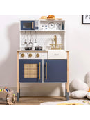 ROBUD Kinderküche Spielküche Set Holz Vintage mit Zubehör Wasserhahn Töpfe Blau-1