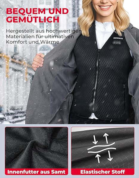 KEMIMOTO Beheizbare Weste für Damen 3 Heizstufen Motorrad Outdoor Camping