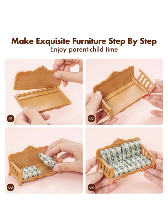 ROBUD 3 in 1 Puppenhaus aus Holz für Kinder mit Zubehör Möbel Geschenk
