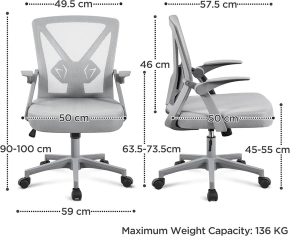 Yaheetech Bürostuhl Schreibtischstuhl Klappbare Armlehnen Drehstuhl Ergonomisch