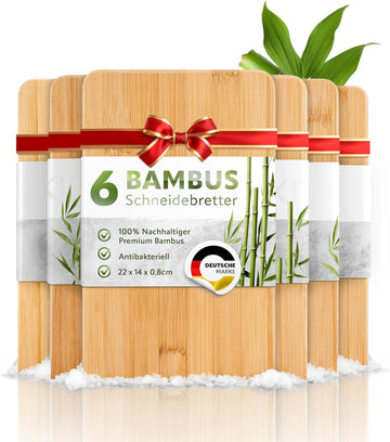 Exitoso Bambus Schneidebrett 6er Set Frühstücksbrett Holz Küchenbrett 22x14 cm