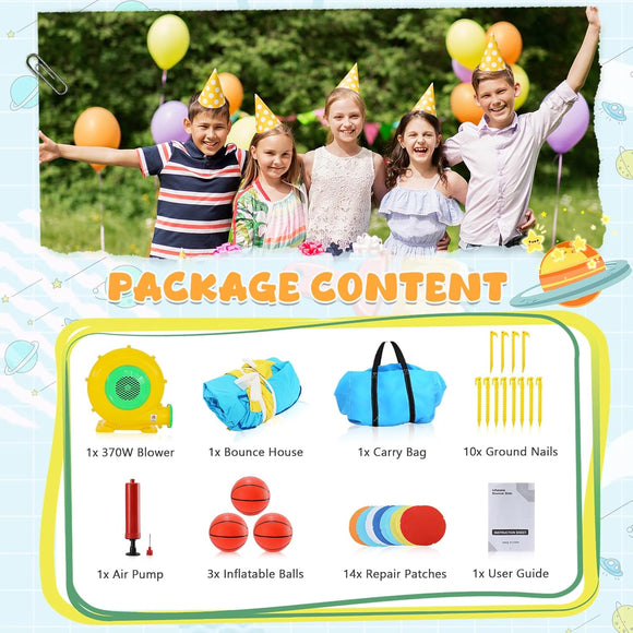 Hüpfburg Springburg für Kinder mit Rutsche 270 x 180 cm mit Gebläse Party Feier