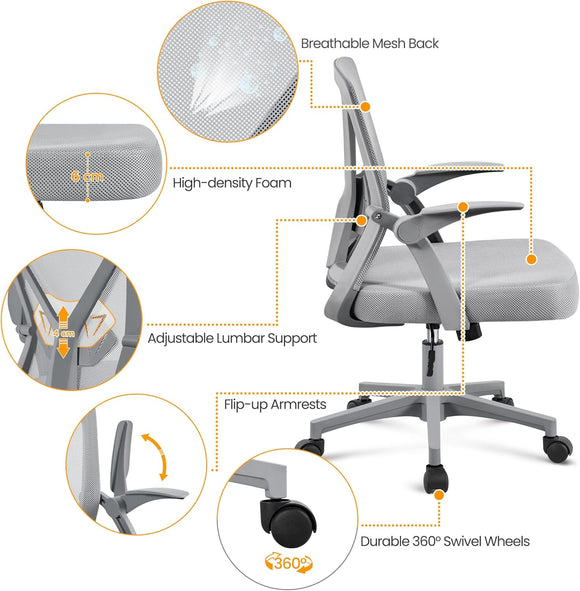 Yaheetech Bürostuhl Schreibtischstuhl Klappbare Armlehnen Drehstuhl Ergonomisch