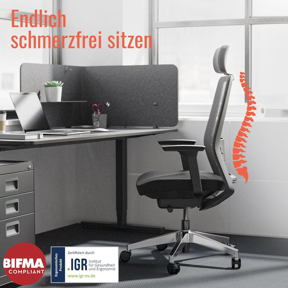 Yaasa Pro Bürostuhl Ergonomisch mit Kopfstütze Schreibtisch 3D Flex Schwarz