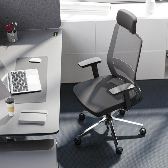 Yaasa Pro Bürostuhl Ergonomisch mit Kopfstütze Schreibtisch 3D Flex Schwarz