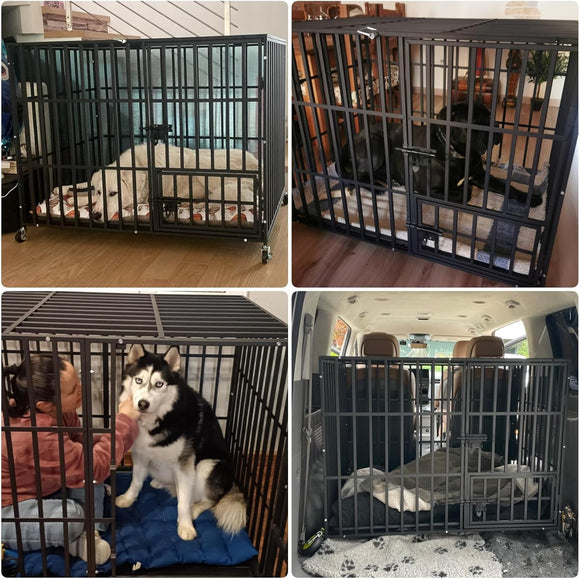 BingoPaw Hundekäfig XXL Transportbox Hundebox Metall mit 3 Türen und 4 Rollen
