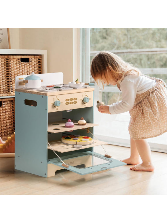 ROBUD Spielküchenofen für Kinder Kinderofen aus Holz mit Zubehör Cupcakes Pizza