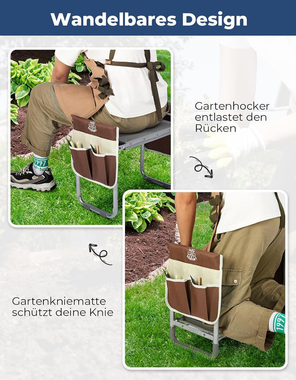 Kniebank für Gartenarbeit klappbar Gartenhocker bis 159kg Kniepolster 2 Taschen