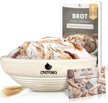 Exitoso Gärkörbchen Rund 25cm Peddigrohr Gärkorb für Brot Beige