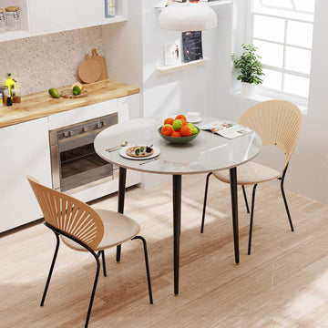 FATIVO Esstisch runder Esszimmertisch Küchentisch Marmor 80 cm Hochglanz Weiß