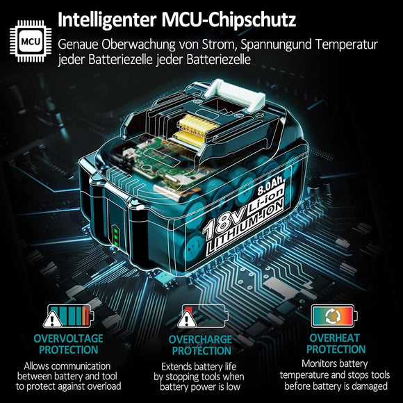 2x Ersatzakku Kompatibel mit Makita 18V Akku 8,0ah 8000mAh Li-ion für Werkzeuge