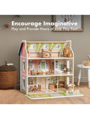 ROBUD 3 in 1 Puppenhaus aus Holz für Kinder mit Zubehör Möbel Geschenk-4