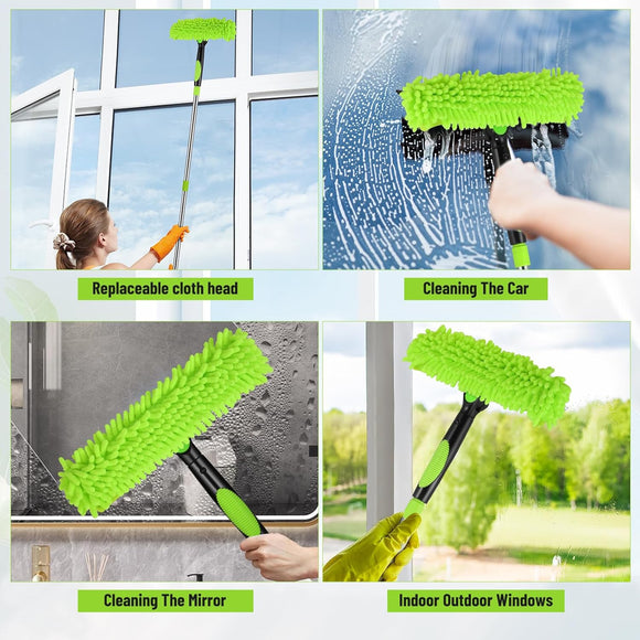 4m Fensterreiniger mit Langem Griff 2-in-1 Set Glaswischer Verstellbar
