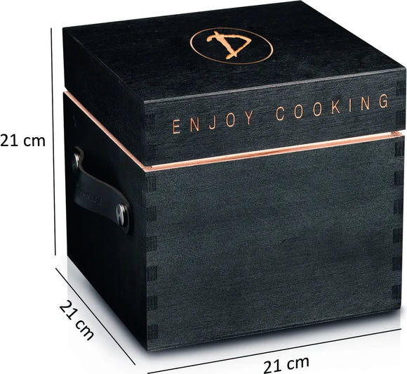 DeWok Transportbox Single Set Box Transportkiste Holz Leder schwarz 21x21x21 cm