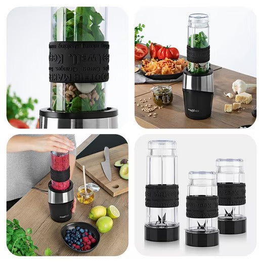 MAXXMEE Smoothie Maker Mixer 8-tlg. inkl. 3 Behälter 300W Schwarz