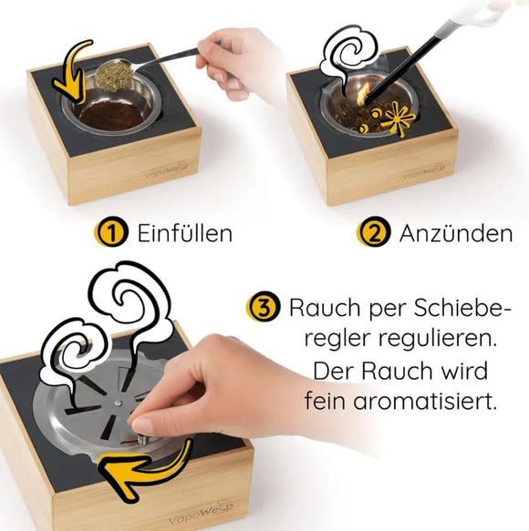 VapoWesp Räucherbox gegen Wespen und Mücken Aromatisierter Kaffeerauch Insekten