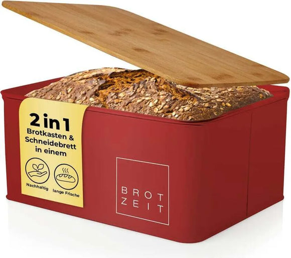 Lumaland Brotkasten Metall mit Bambusdeckel als Schneidbrett Brot Dose Box