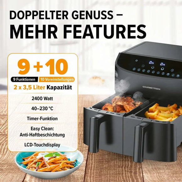 GOURMETmaxx Heißluftfritteuse Doppelkammer 7L