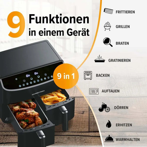 GOURMETmaxx Heißluftfritteuse Doppelkammer 7L