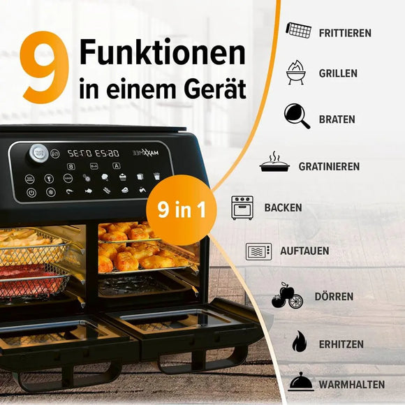 MAXXMEE Heißluftfritteuse XXL Doppelkorb Doppelkammer 11L