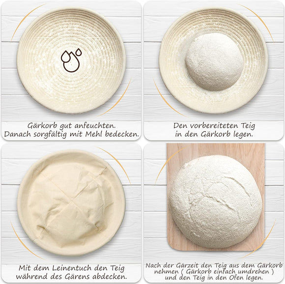 Exitoso Gärkörbchen Rund 25cm Peddigrohr Gärkorb für Brot Beige