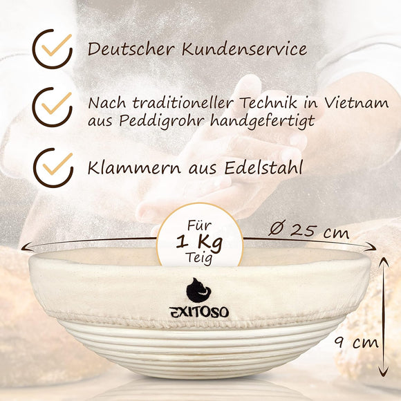 Exitoso Gärkörbchen Rund 25cm Peddigrohr Gärkorb für Brot Beige
