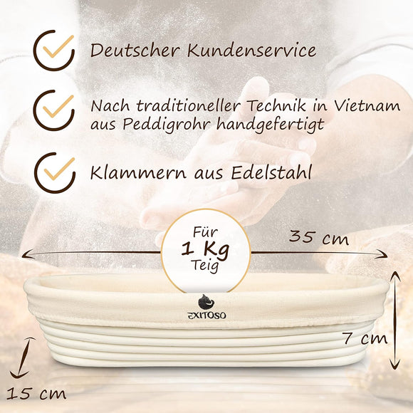 Exitoso Gärkörbchen Oval 35cm Peddigrohr Gärkorb für Brot Beige