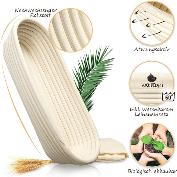 Exitoso Gärkörbchen Oval 35cm Peddigrohr Gärkorb für Brot Beige
