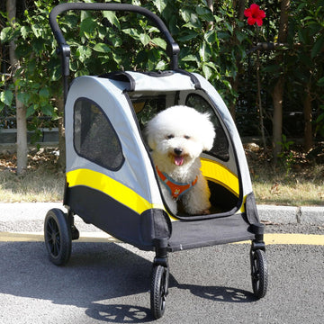 BingoPaw Hundebuggy Hundewagen 4 Rädern 3 Netzfenstern Transportwagen Hund Klein