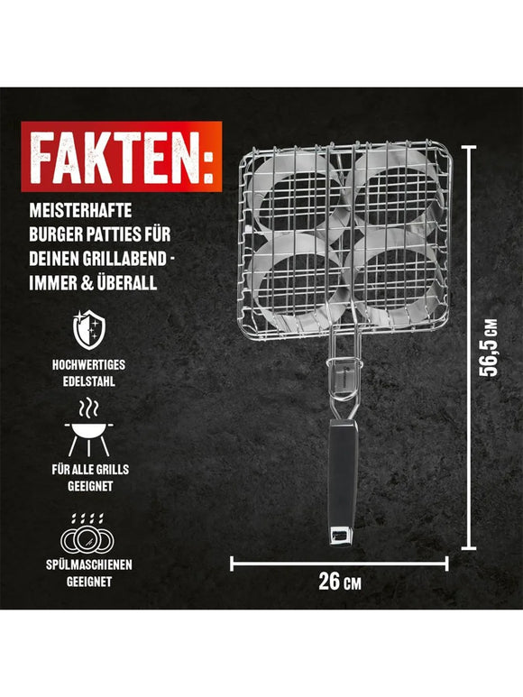 LANDMANN Pure Edelstahl Grillbräter Für 4 Hamburger Patties und Frikadellen