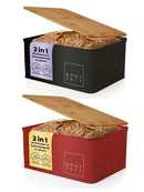 Lumaland Brotkasten Metall mit Bambusdeckel als Schneidbrett Brot Dose Box-1
