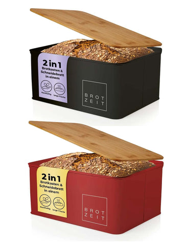 Lumaland Brotkasten Metall mit Bambusdeckel als Schneidbrett Brot Dose Box